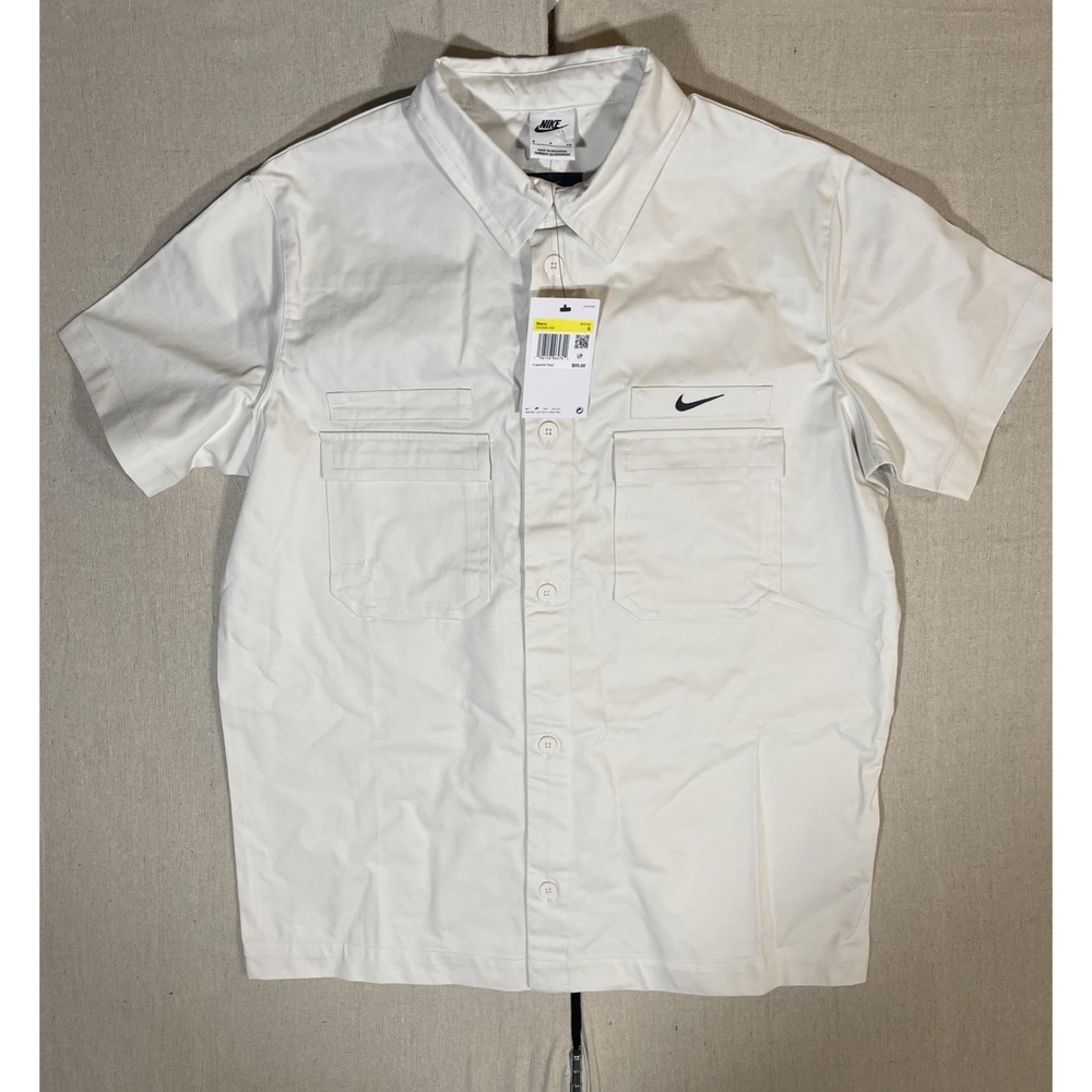 Nike Woven Military Short Sleeve Button Down Shirt Men Sz S White DX3340-030 NWT